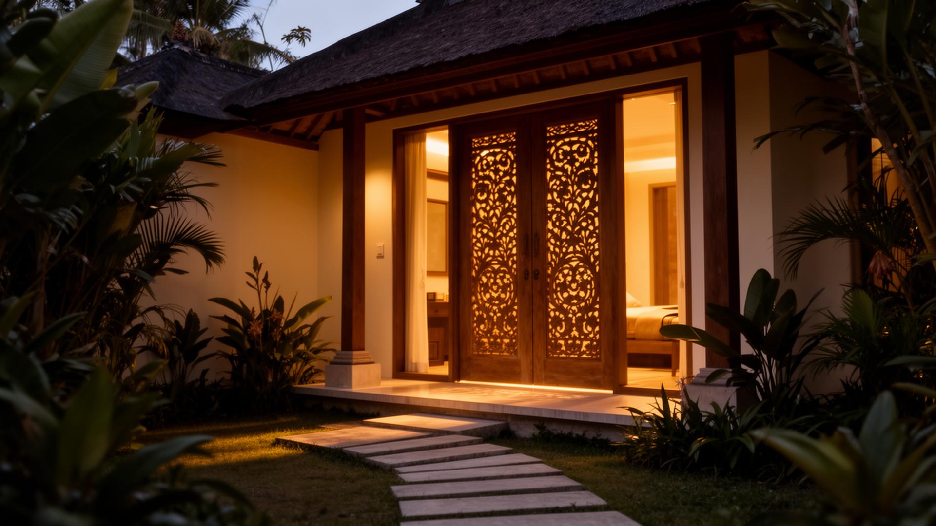 Warm Bali villa at dusk